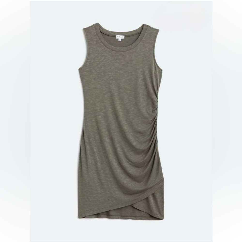 AVLN Lane Ruched Knit Fitted Dress color: olive